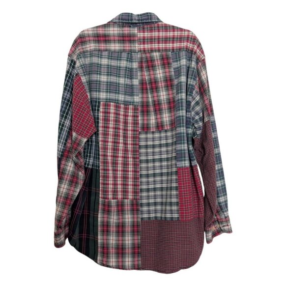 Tommy Hilfiger Patchwork Plaid Shirt Mens Size Medium Red Preppy Long Sleeve 90s - Picture 7 of 10